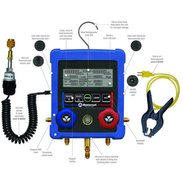Digital manifold, 2-vejs, m. 2 temperatur klemmef�lere i kasse.