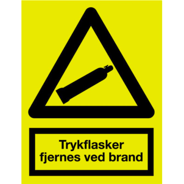 "Trykflasker fjernes ved brand", stor klistermrke
