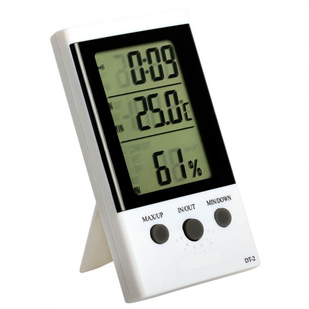 Digital termometer ET, stort display med temperatur, fugtighed og ur