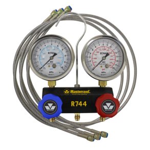 2-vejs manifold til R744, 80 mm CL 1 instrumenter-vskefyldte, inkl. 3-vejs slangest, 1,5 m