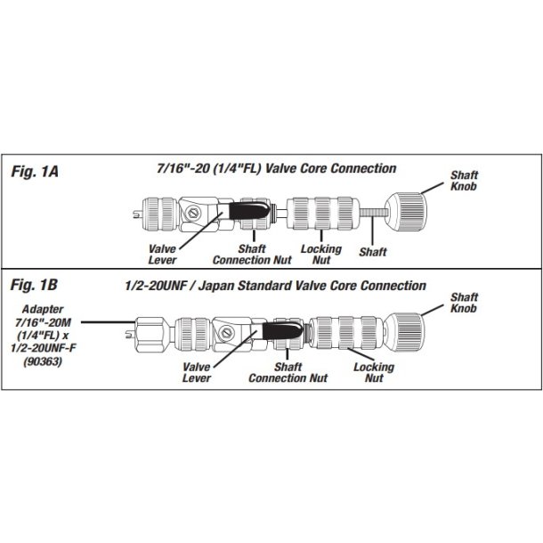 Schraderventilskift u/tryk, 1/4" og 5/16", glat aksel