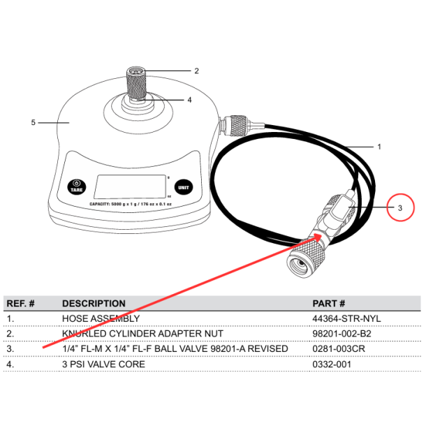 1/4" x 1/4" adapter med kugleventil til k&oslash;lemiddelsv&aelig;gt MC98202.