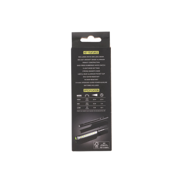 Penlampe 500 lumen med 6500K LED, magnetisk bund