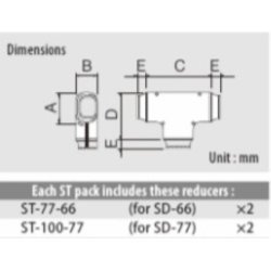 Inaba, ST-77, T-stykke med reduktion og 2 stk. SDR, sort