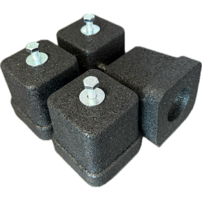 Montagefod ekstrem vibrationsdmpende 4 stk i gummi 80x80x80mm med M8 bolt max vgt 150kg pr fod