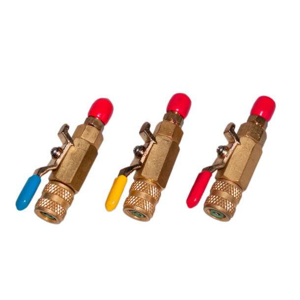 Kugleventil, 1/4"M - 1/4"F, lige - lige, bl&aring;, r&oslash;d, gul