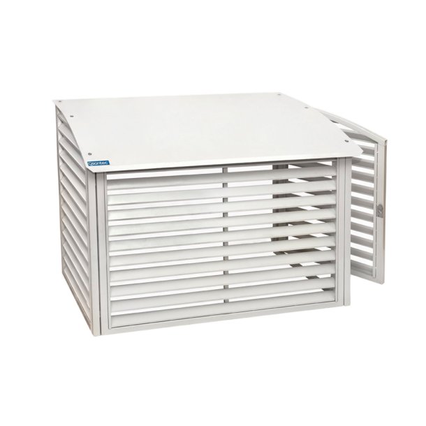 Hus til udedel, hvid, pulverlakeret stl, med service lge, 730-850 x 950 x 460 mm