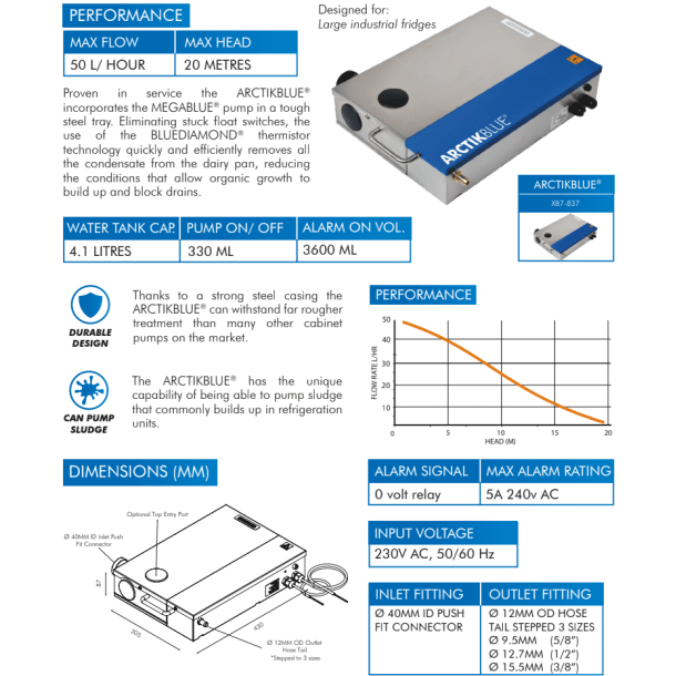 ArctikBlue rustfri st&aring;l kabinet inkl. kondenspumpe og reservoir 4,1 L (g&aelig;lder s&aring; l&aelig;nge lager haves)
